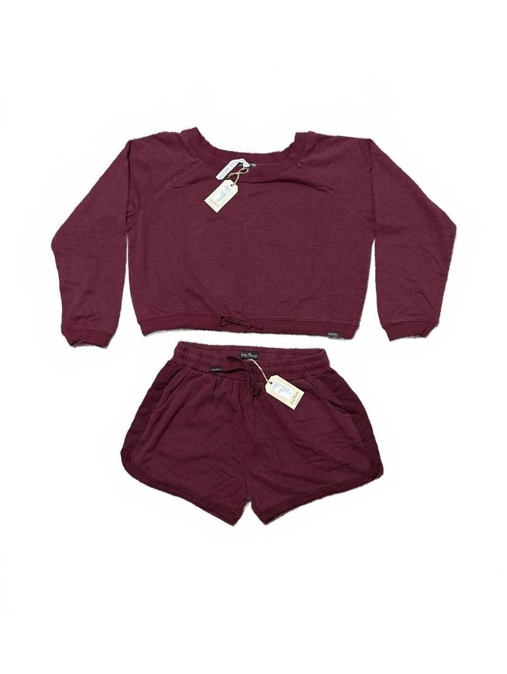 Hemp Momma NWT 2-Piece Lounge Set Maroon Sweatshirt Shorts Medium Tracksuit